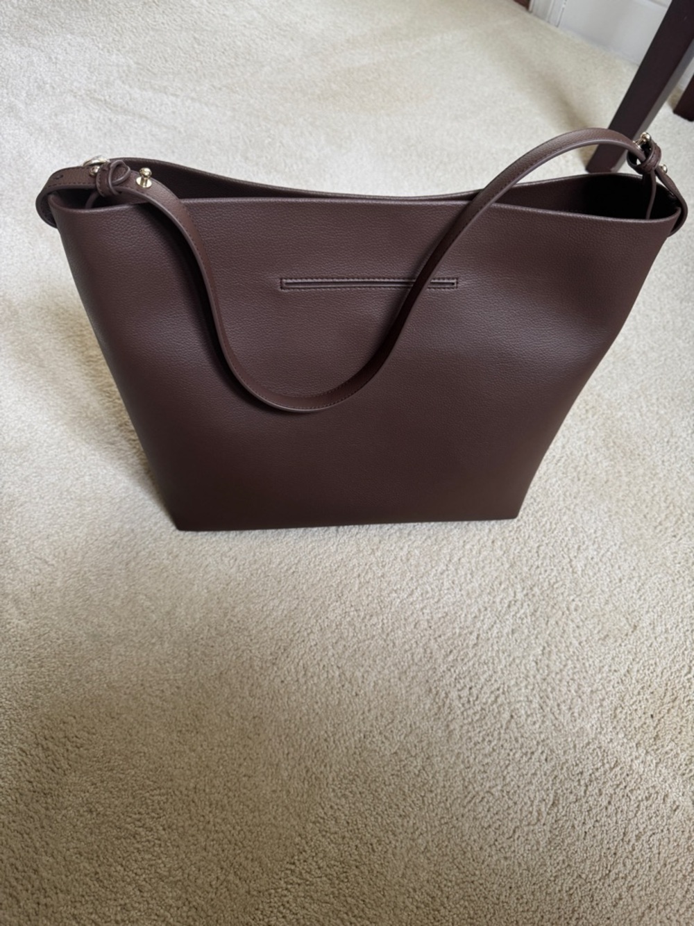 Minimalist Brown Vegan Leather Tote - Picture 3 of 5